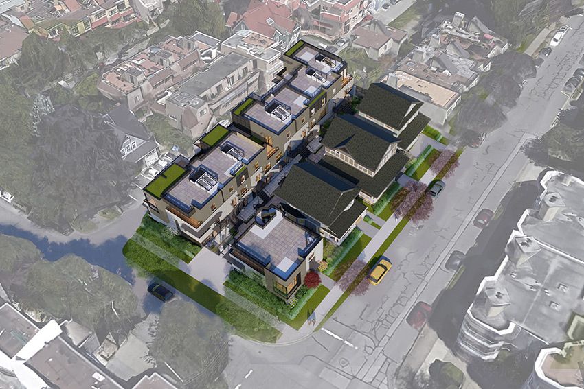 rendering image of birch street architecture project in residential vancouver neighbourhood