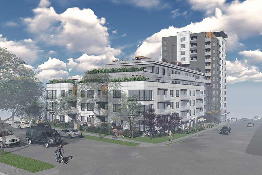 rendered rear view of vancouver renfrew residential architecture from side street