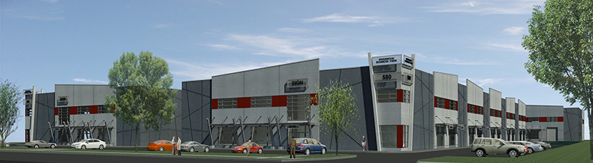 rendering of business park in port coquitlam commercial architecture