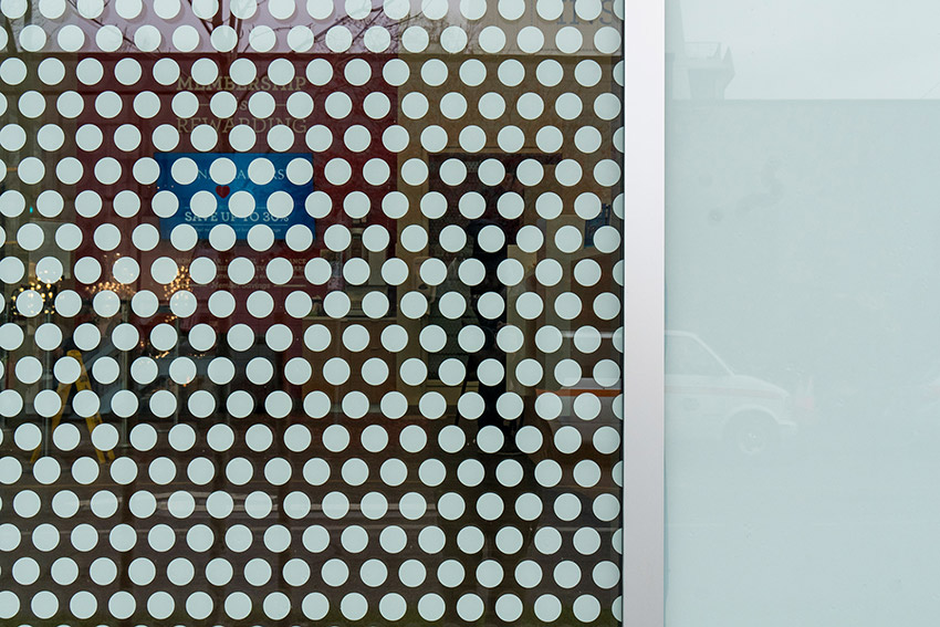polka dot patterned tempered glass of bcaa commercial building