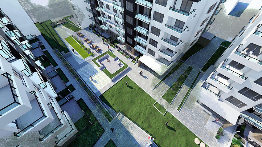 court yard rendering of residential architecture